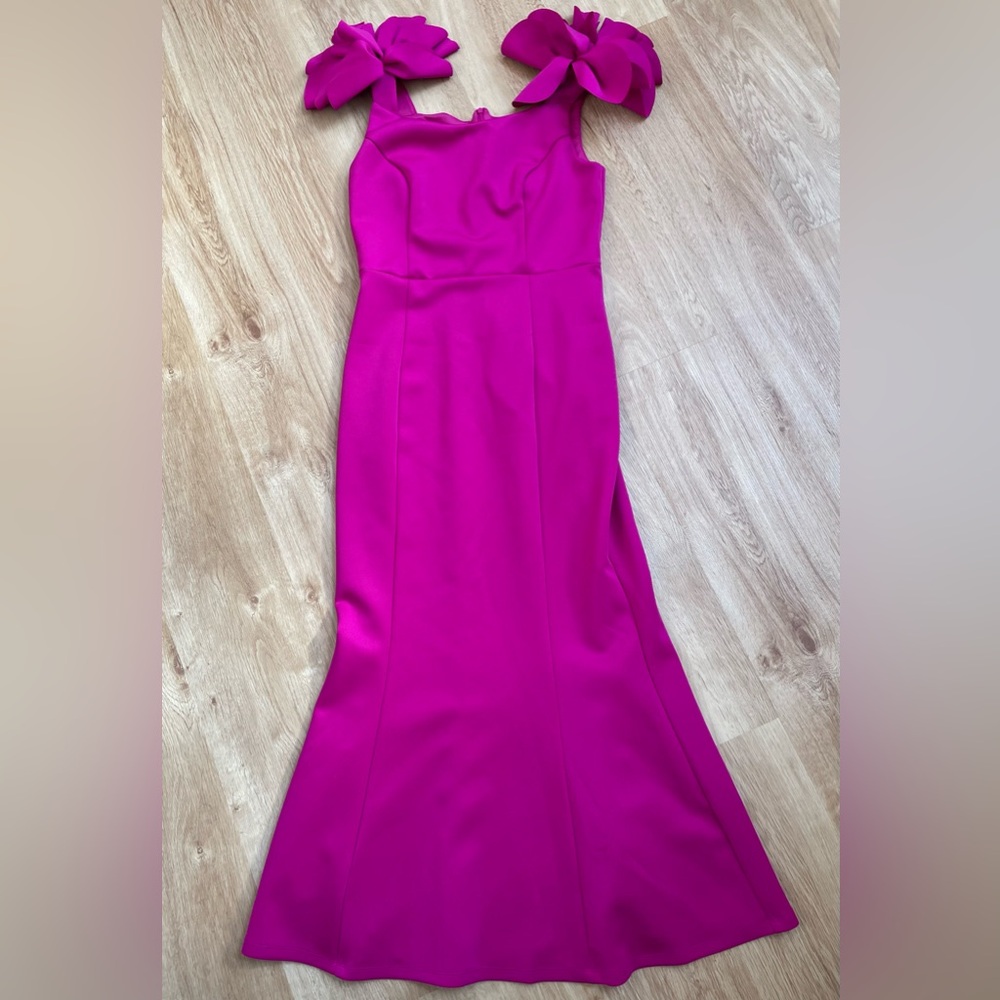 Fuchsia evening gown dress flower petal detail long dress size 10 JM Studio - Picture 4 of 9